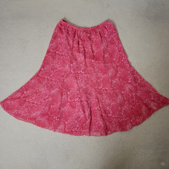 Lane Bryant 14/16 Flare Skirt Lined Pink Coral Floral Elastic Waist Boho - Picture 1 of 9